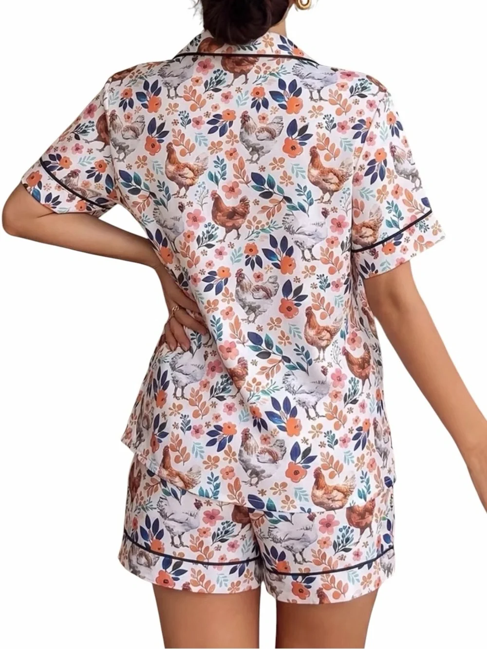 Cottagecore Chicken Print Pajama Set • NWT Cozy Farmhouse Short PJ Set L